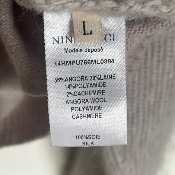 Nina Ricci Angora Wool Cashmere Oversized Pullover Sweater Fuzzy Large Gray - Picture 7 of 8